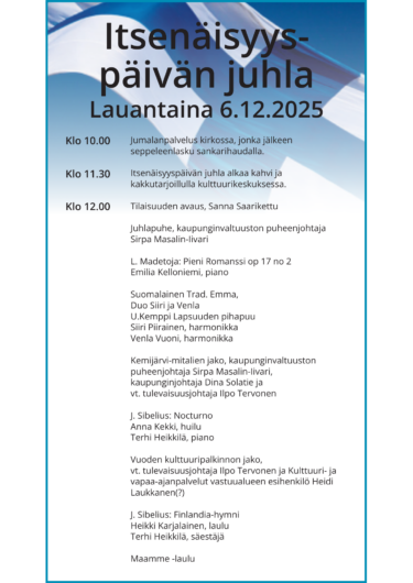 Itsenäisyyspäivän juhlan ohjelma Kulttuurikeskus